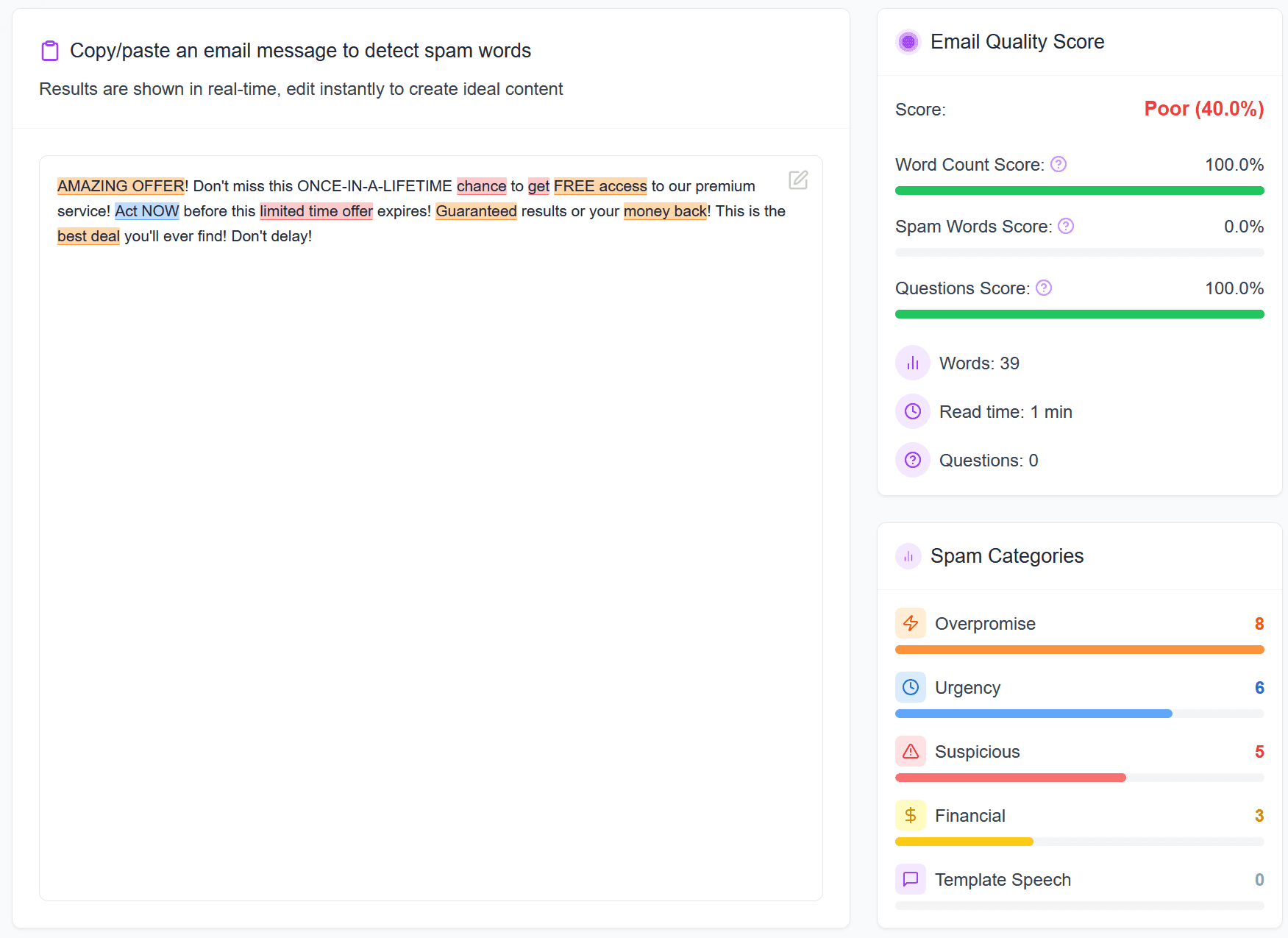 Email Spam Words Checker tool